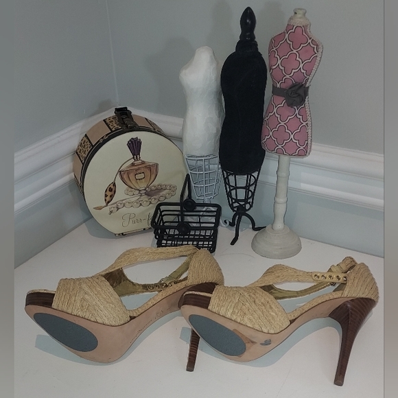 Report Signature Lucie 2 Raffia Straw Platform Sandals/Heels New with Flaws - Picture 8 of 9